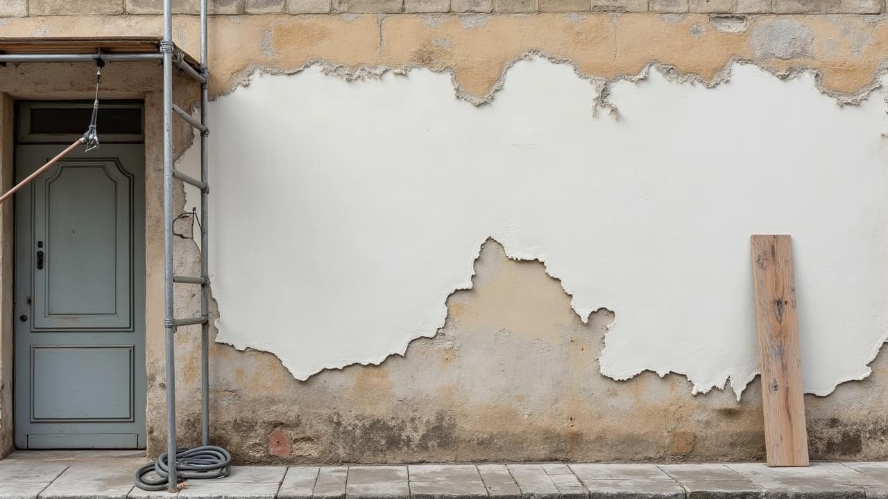 Mousse au pied d'un mur ombragé par une venelle étroite