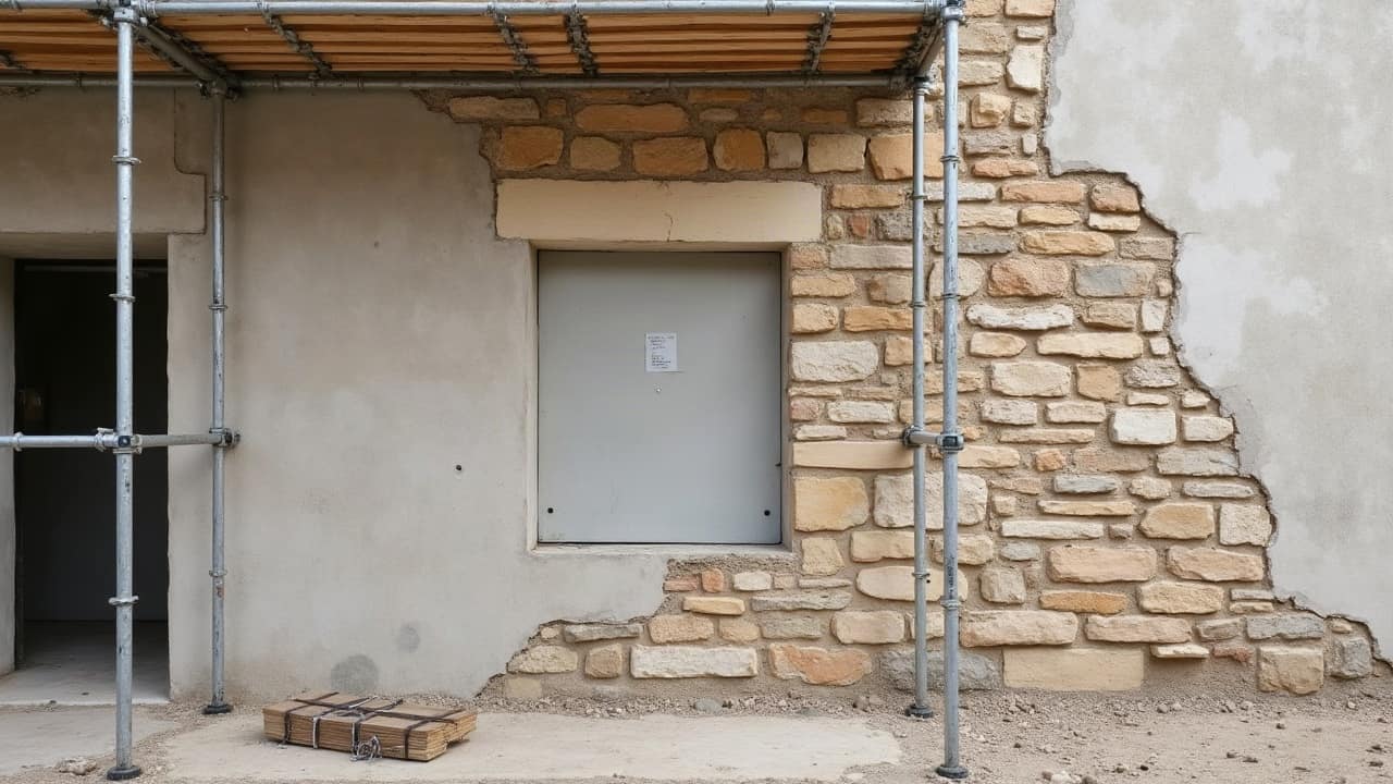 Rejointoiement à la chaux, jamais au ciment, sur un mur ancien de l'Yonne