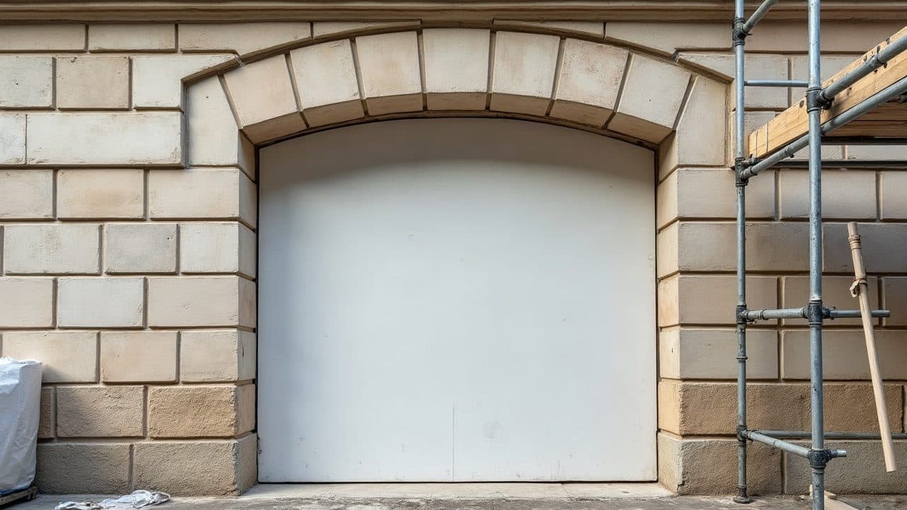 Claveaux appareillés d'un arc cintré dont les joints viennent d'être repris au mortier de chaux clair