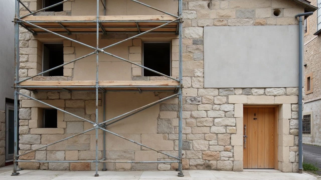 Longère de bourg à Charny Orée de Puisaye, enduit clair et encadrements de fenêtre en pierre
